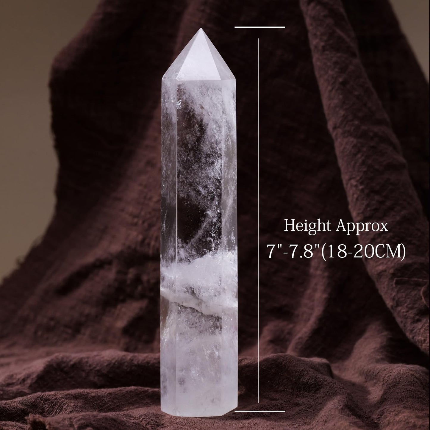 Runyangshi Large Natural Clear Quartz Chakra Crystal Tower - 7"-7.8"(18-20cm) Hexagonal Healing Crystal Obelisk for Energy Healing, Meditation, Home Decor,