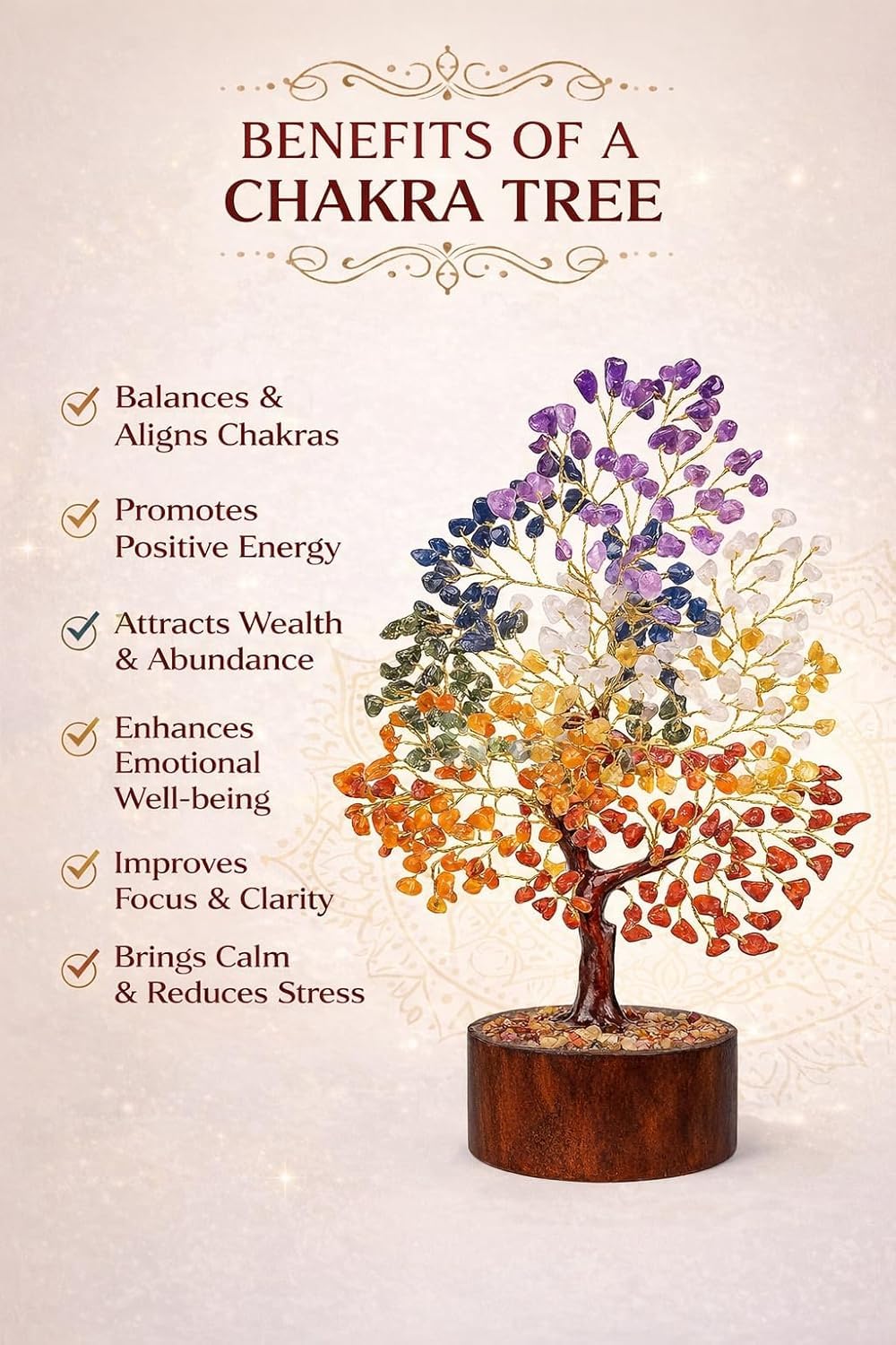 Crystal Tree of Life 7 Chakra Healing Crystal Trees for Home Decor, Office Desk Decor, Living Room Decor, Handmade Bonsai Trees for Positive Energy, Money, Good Luck Birthday Gifts for Women, Mom
