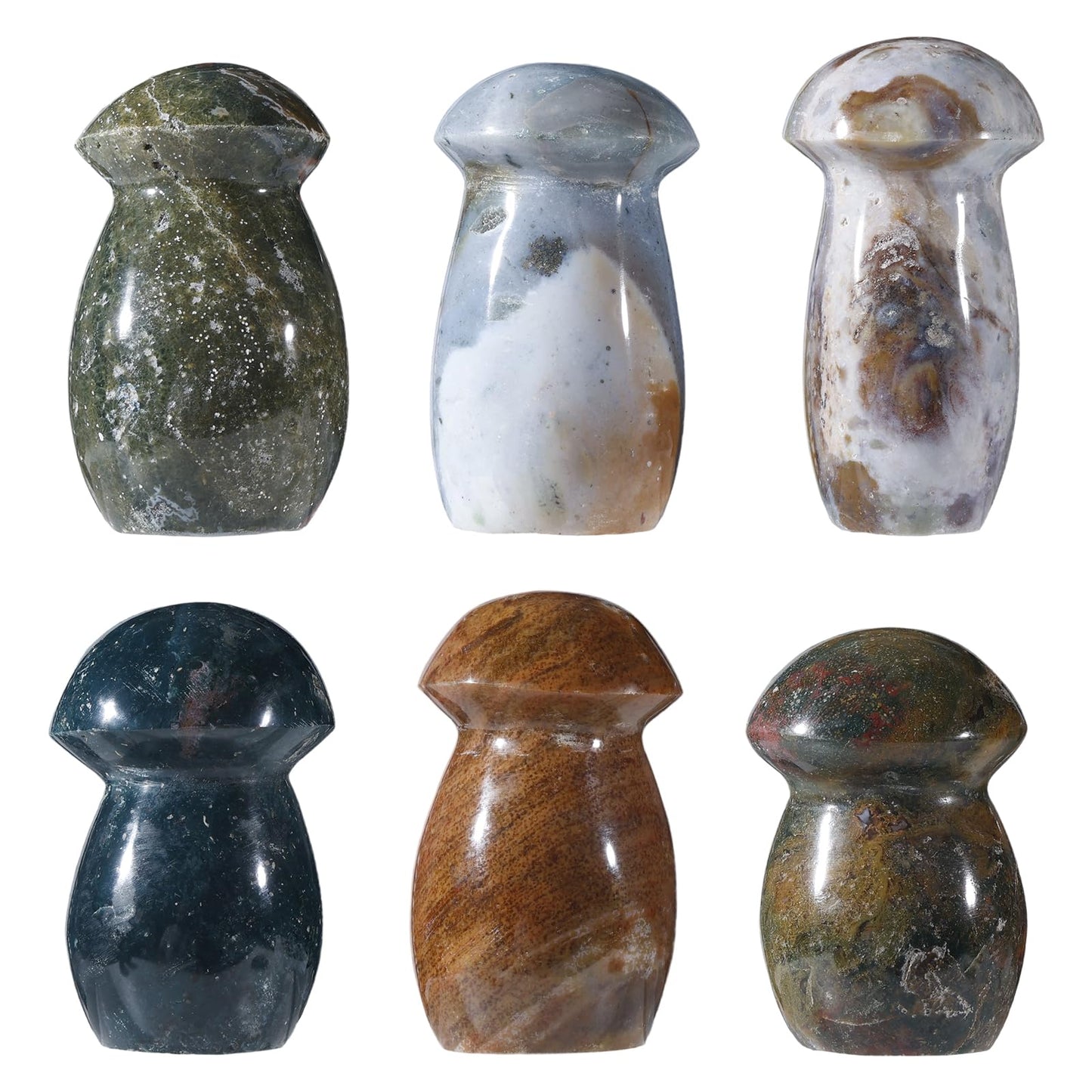 dssmboom Mushroom Statue for Home Garden Decor, Natural Ocean Jasper Stone Figurine Crystal Stone for Energy Balancing, Spiritual Healing, 0.22-0.44lb