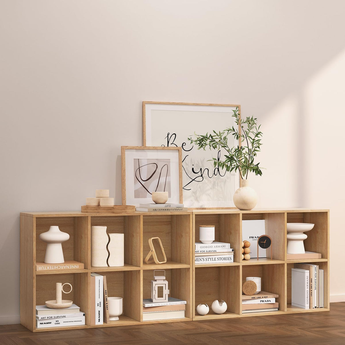 NewBeth Wooden 6 Cube Storage Organizer with Closed Back Panel,Natural Oak Cube Shelf Cubby Storage Organizer with Compartments for Living,Bookshelf, Easy to Install (Oak, 6 Cube-11in)