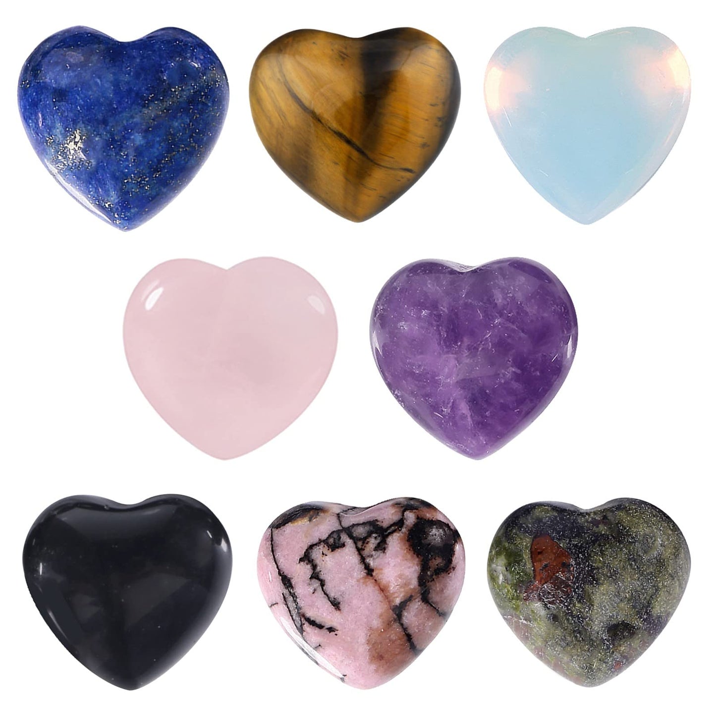 Nupuyai Pack of 8 Love Heart Stone Set for Reiki Chakra Balancing, Healing Pocket Palm Crystal Energy Stones Kit for Valentines Gift, Colorful