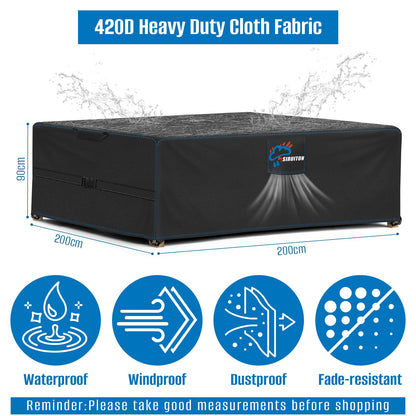 SIRUITON 200x200x90cm Cube Garden Furniture Cover, Heavy Duty 420D Oxford Fabric Waterproof Patio Garden Rattan Cube Table Set Cover with Air Vent, Square Black