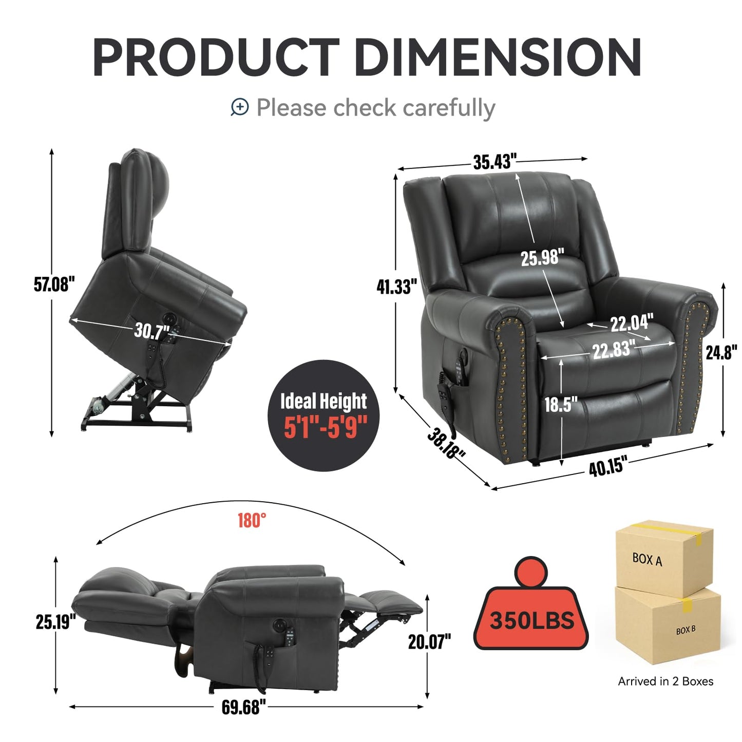 KEIKI Oversized Power Lift Recliner Rocking Chair for Adults, Faux Leather Mid Century Modern Accent Chair with Back Message & Heat USB Port, Adjustable Home Theater Seating for Living Room, Grey
