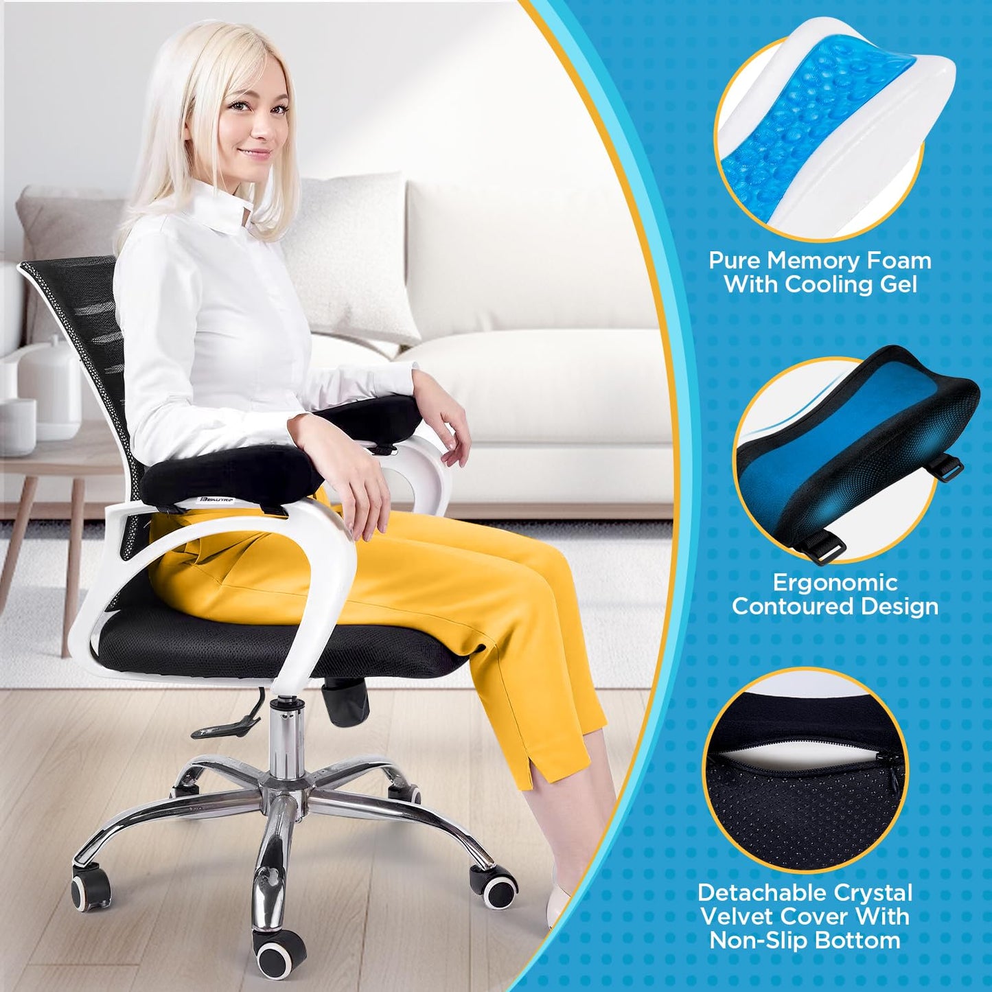 BEAUTRIP Ergonomic Armrest Pads- Office Chair Arm Rest Cover Pillow - Elbow Support Cushion for Computer, Gaming and Desk Chairs (Set of 2)… (Black with Gel_Velvet)