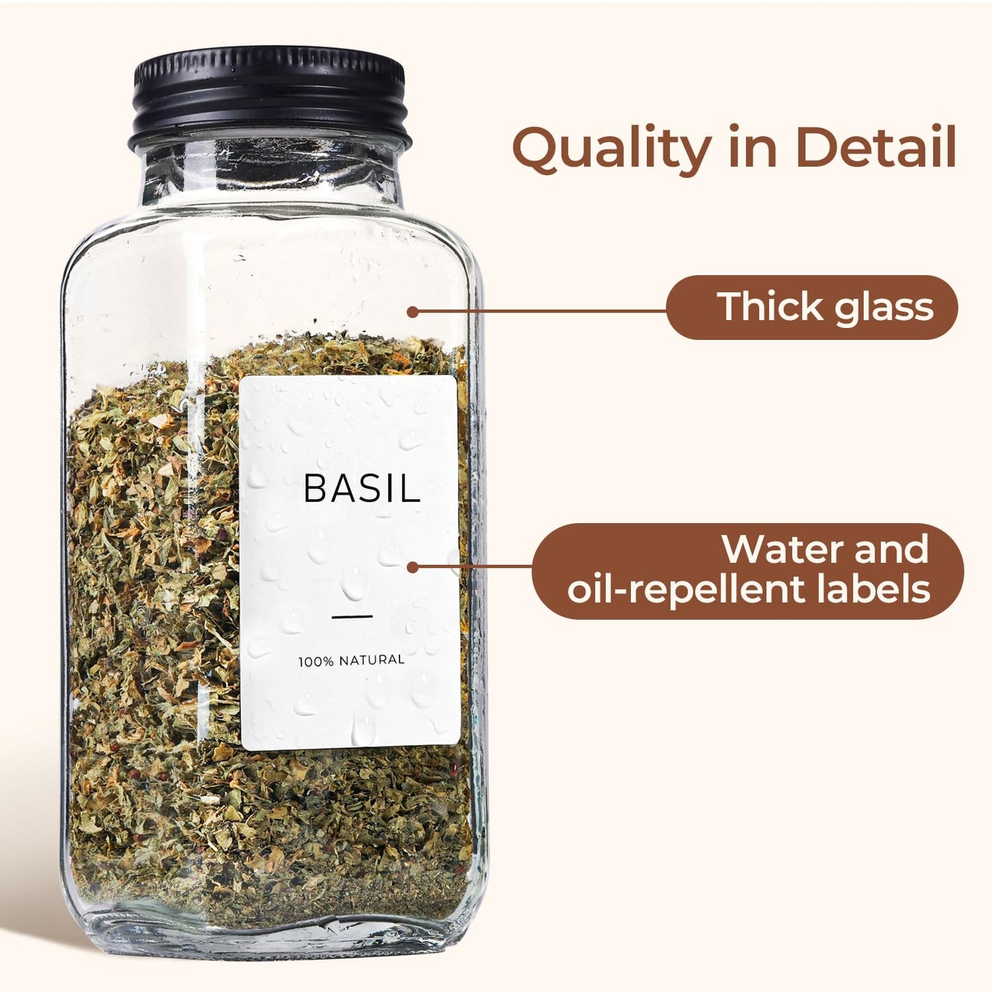 ComSaf 6Pcs 4oz Glass Spice Jars with Shaker Lids, 21 Labels, Spice Jars Trial Set & Supplement Set, Empty Spice Containers and Square Spice Bottles for Kitchen and Seasoning