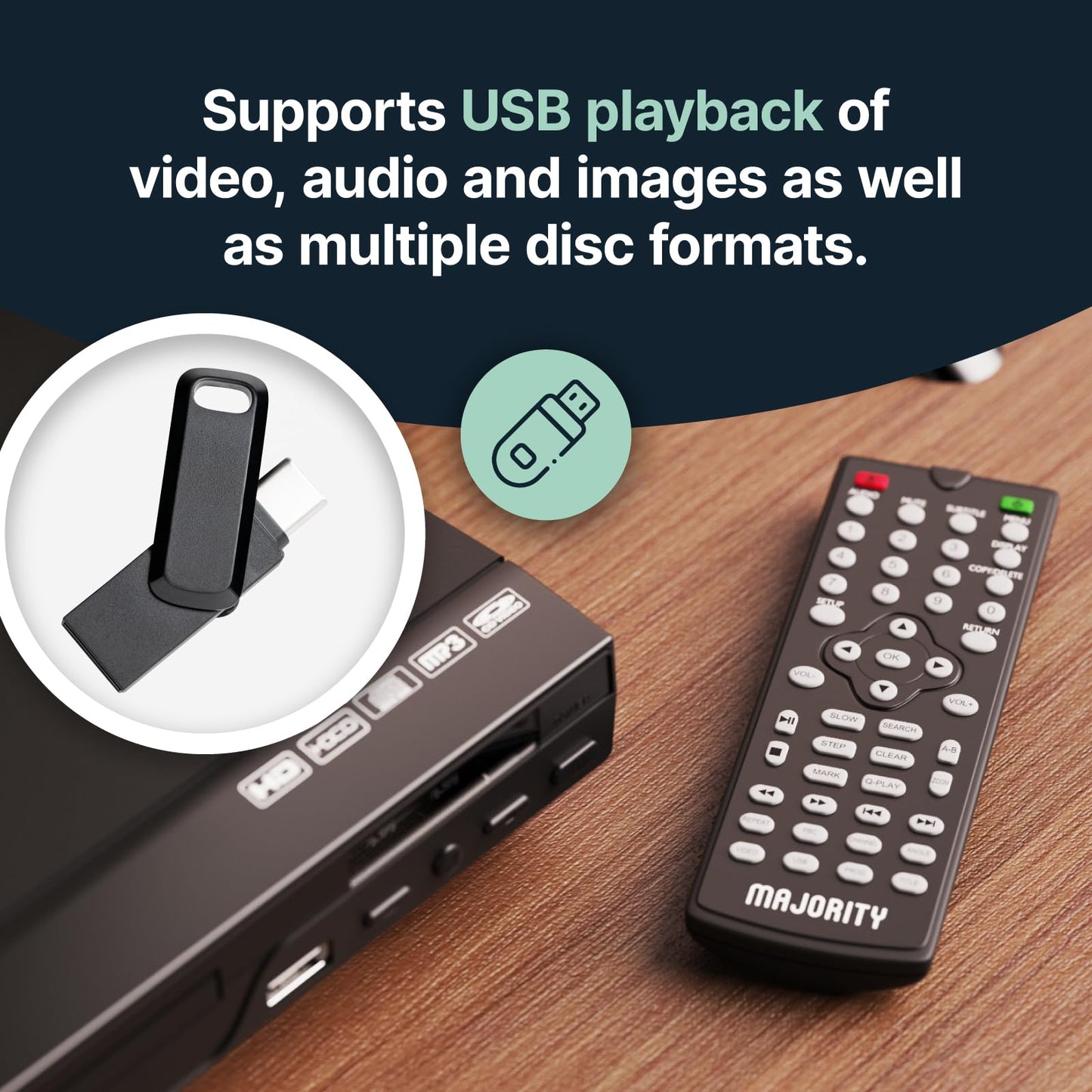 HDMI DVD Player for TV | 1080P Region Free DVD Players for Smart TV | Mini DVD Player with USB, CD & MP3 | HDMI Cable, RCA Cable & Remote Control Included | Majority-DVD