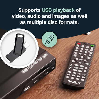 HDMI DVD Player for TV | 1080P Region Free DVD Players for Smart TV | Mini DVD Player with USB, CD & MP3 | HDMI Cable, RCA Cable & Remote Control Included | Majority-DVD