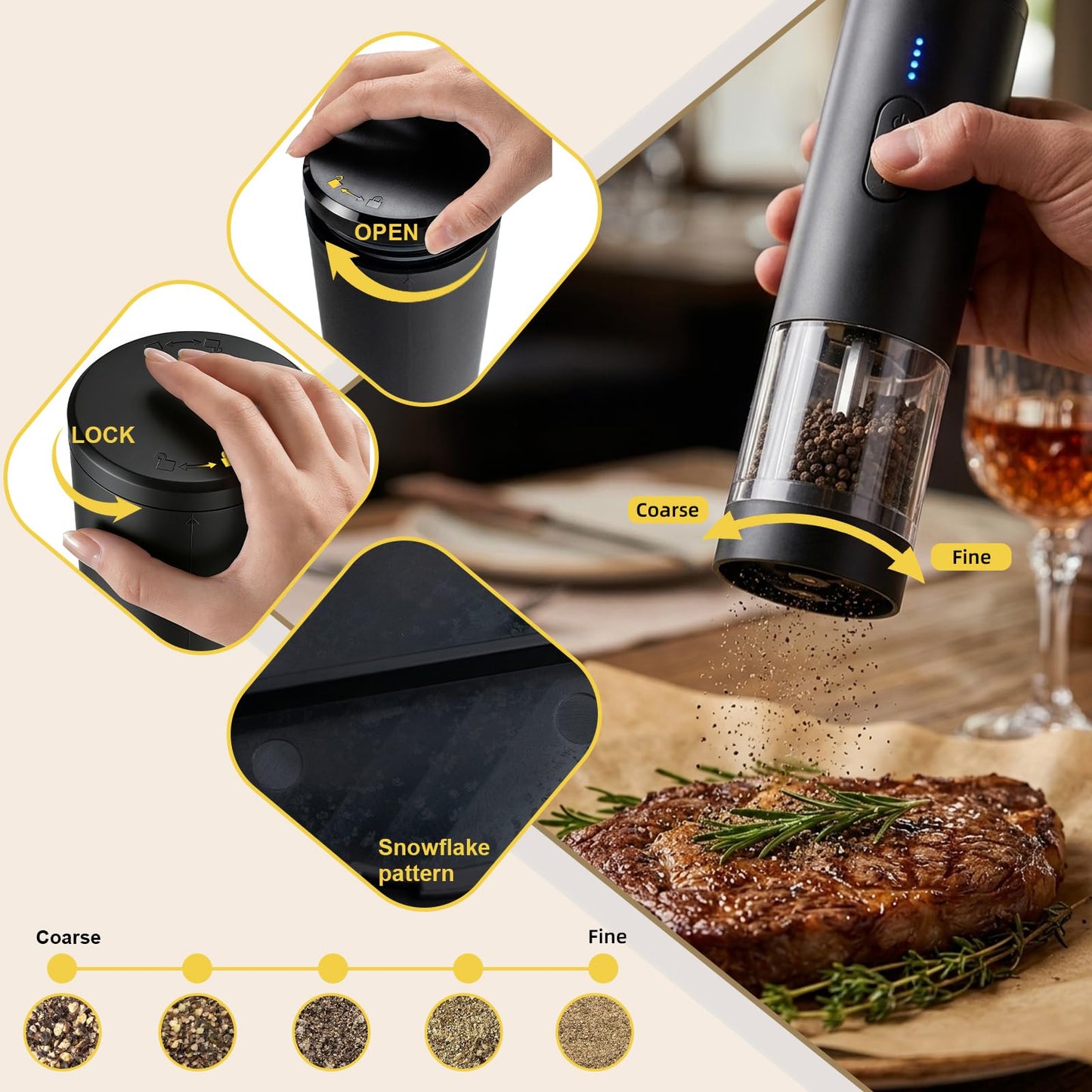 Agilive 2 in 1 Electric Salt and Pepper Grinder Set, Dual Ceramic Grinder Adjustable Coarseness, Kitchen gift, Automatic Salt and Pepper Mill Shakers with Battery Display(Black)
