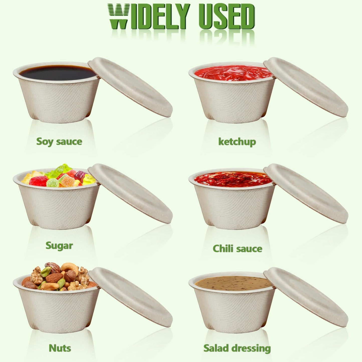 Vmiapxo 100 Sets 2oz Natural Bagasse Fiber Condiment Cups with Lids, Compostable Sauce Condiment Containers Disposable Paper Dishes Serving Sample Cups for Snack Tasting Charcuterie