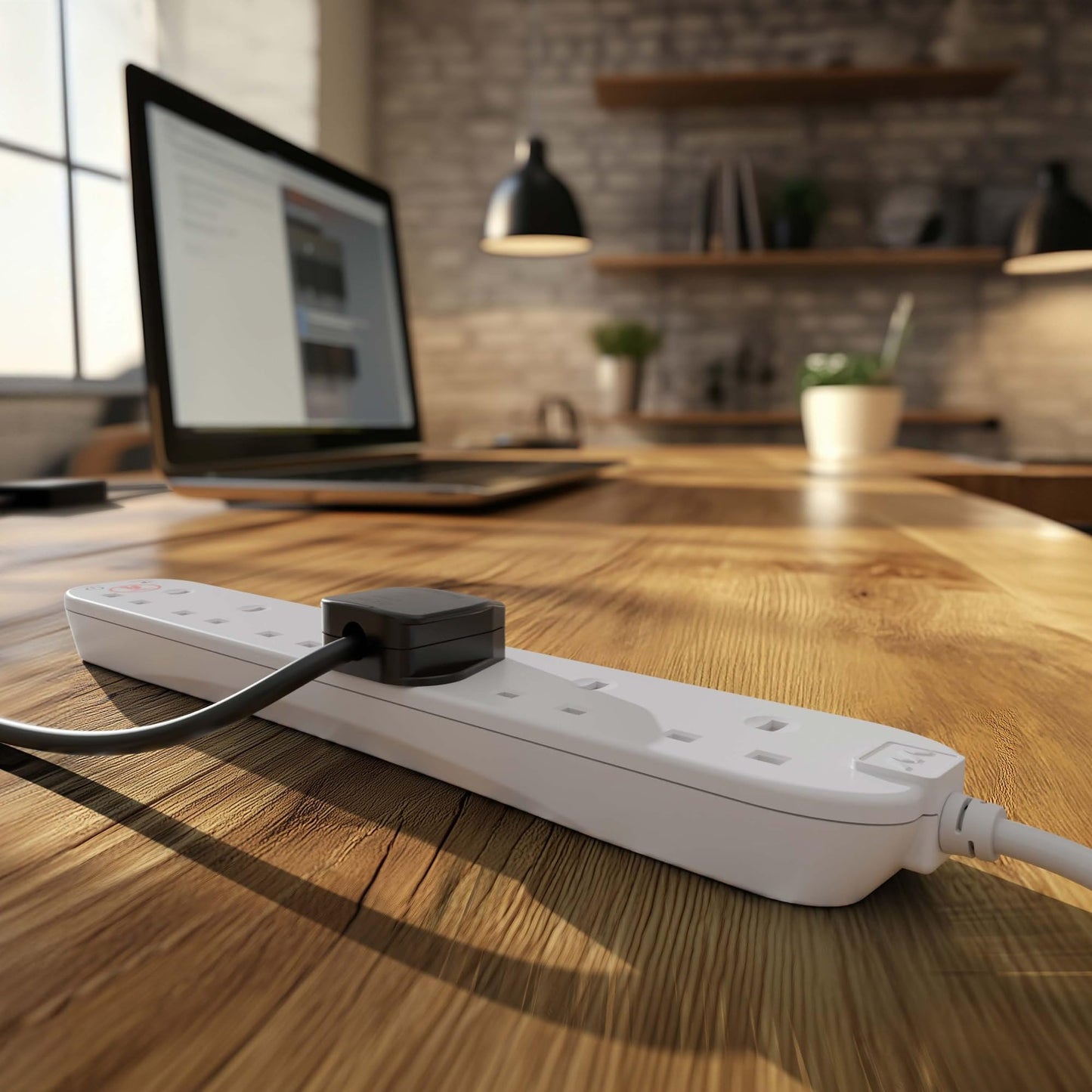 Masterplug Six Socket Extension Lead with Surge Protection, Power and Surge LED Indicators, Unswitched, 2 Metre Cable, 6-Way Plug Extension Cable, Power Strip, White, 13A, 6G, 2m, SRG6210N