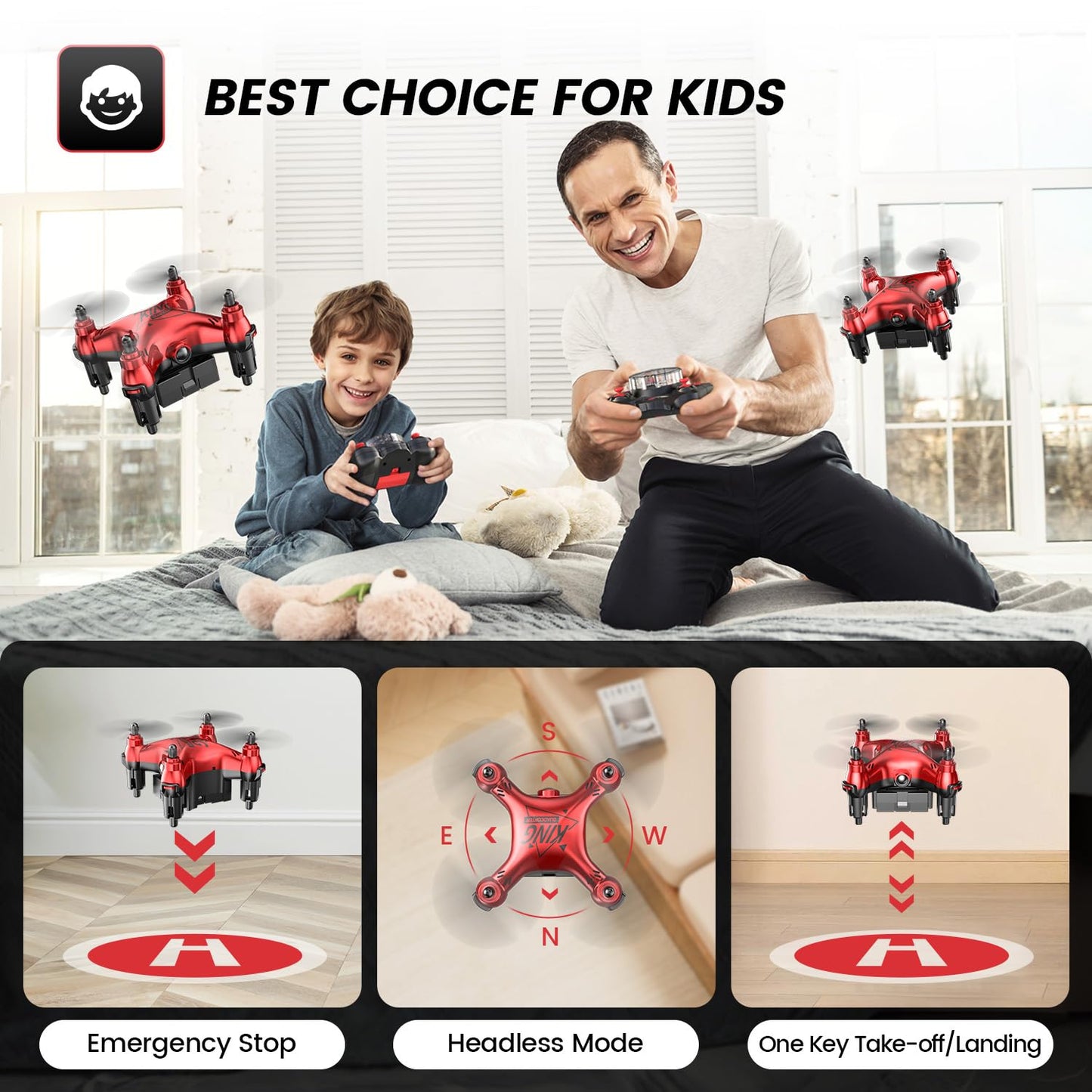 Holyton HT02 Mini Drone for Kids Beginners, Easy Pocket RC Quadcopter with Altitude Hold, 3D Flips, 3 Speed Modes, 3 Batteries, Headless Mode, Protection Guards and Emergency Stop, Gift for Boys Girls