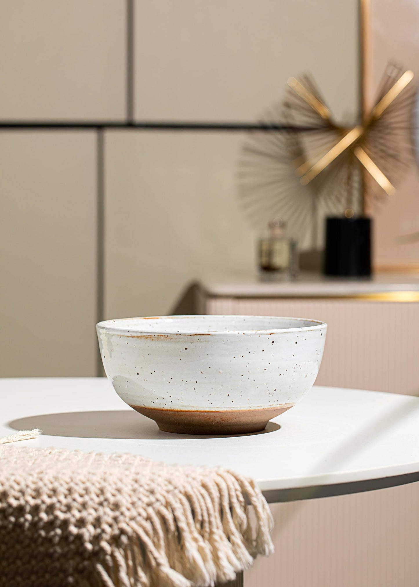 KuJaRen Mixing and Serving Bowl - 9 inch Ceramic Stoneware, Handmade White, Microwave & Dishwasher Safe