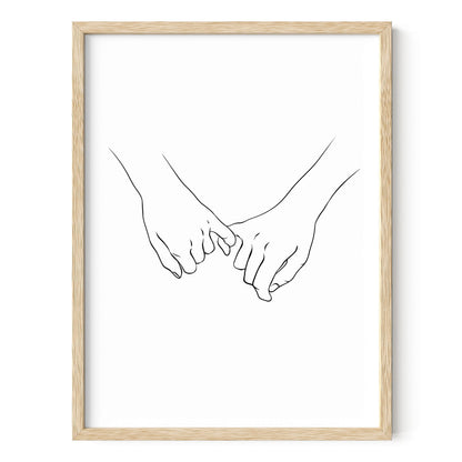 HAUS AND HUES Pinky Promise Wall Art Line Drawings - Minimalistic Couple Poster, Romantic Decor, Hand Holding Pinkies (Beige Frame, 12x16)