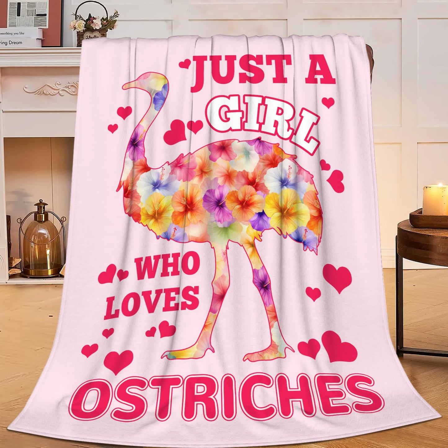 Lovira Just A Girl Who Loves Ostriches Throw Blanket Ostrich Print Throw Blankets Gifts for Couch Sofa Bed Stuff Decor Soft Cozy Fleece Plush Warm Flannel Bedding for Lover 40"x50"