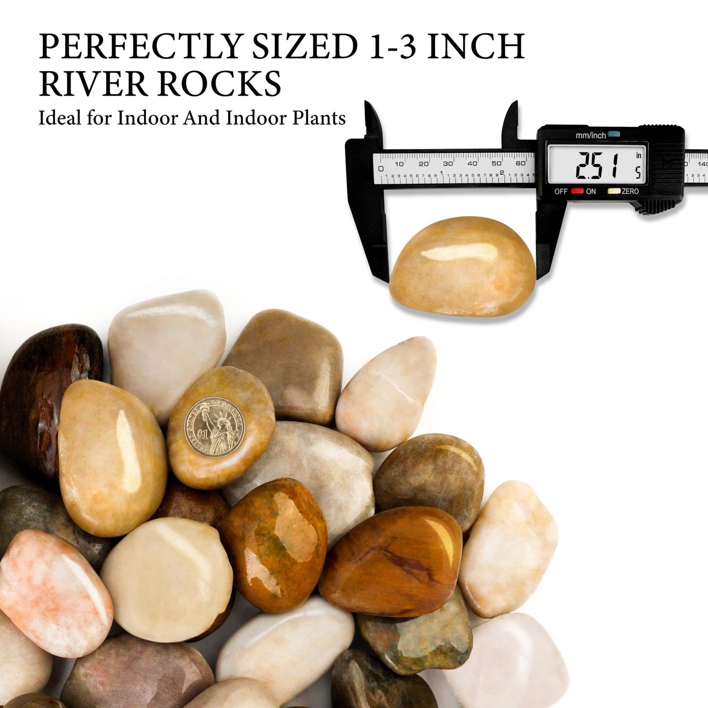 BIOMAND 4lb Mix River Rocks for Plants, 1-3 Inch Pebbles for Indoor Plants, Polished Garden Rocks Outdoor Landscaping, Decorative Stones for Vases, Succulents, Aquarium, Walkways