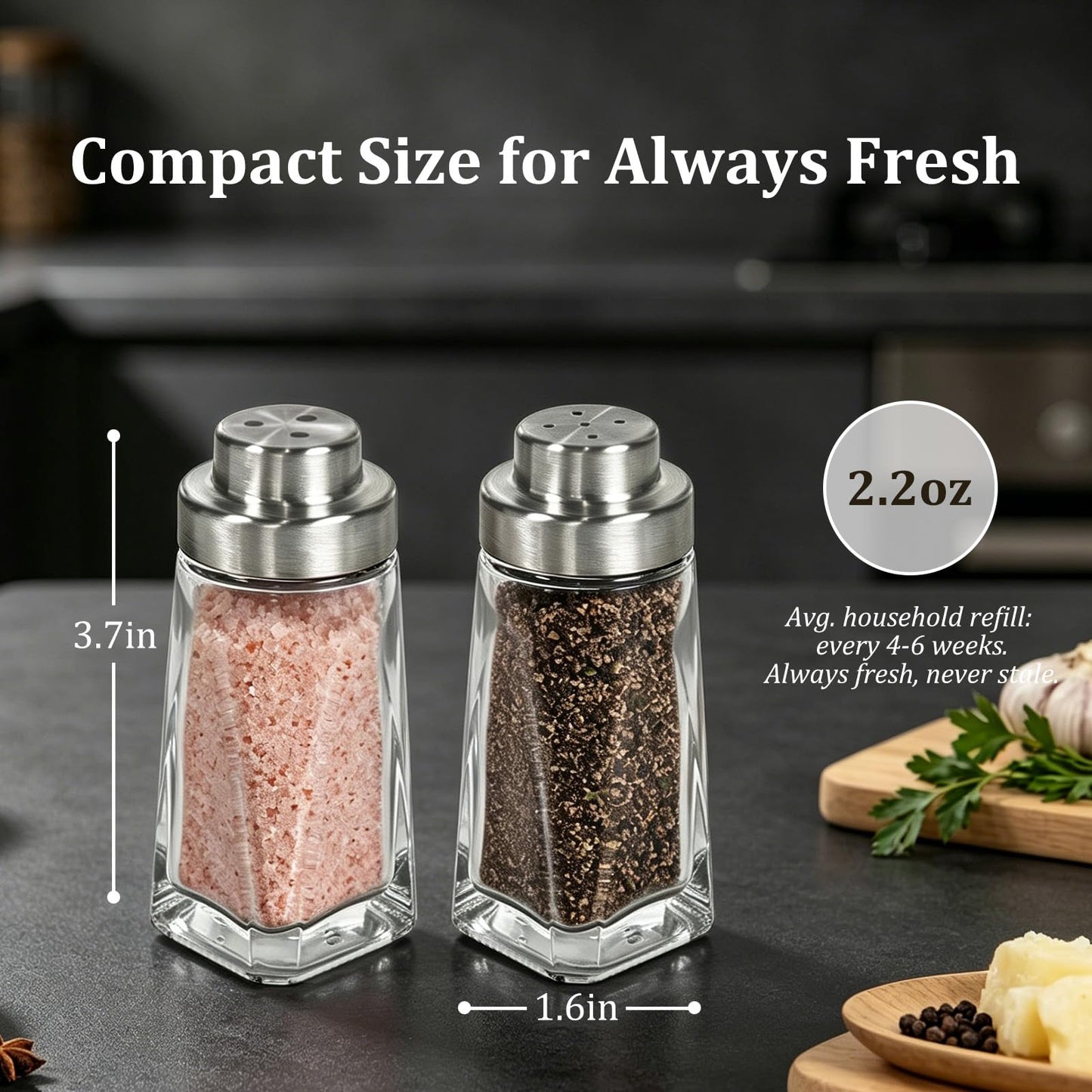Aelga Glass Salt and Pepper Shakers Set - Pepper Shaker with Big & Small Hole Lid - Elegant Farmhouse Kitchen Decoration(2pcs)