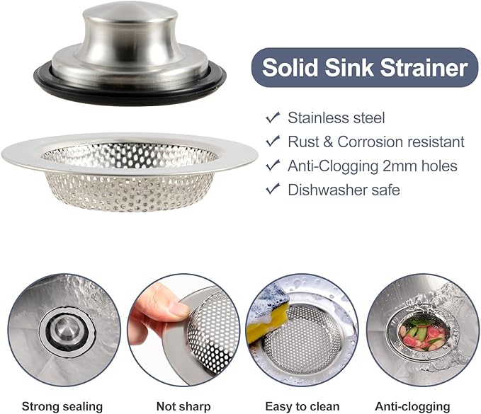 RQYEKDO Kitchen Sink Strainers Sink Stopper Kits, Stainless Steel Sink Drain