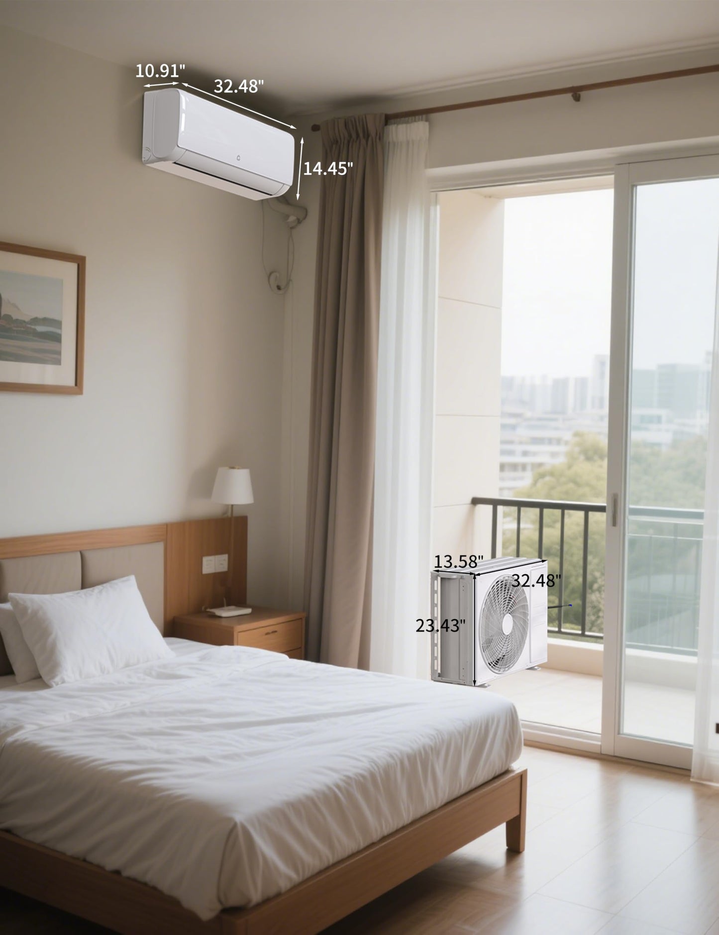 12000 Btu Mini Split AC Heating System, Wifi Enabled Mini Split Air Conditioner with 18.5 SEER2 Inverter, Heat Pump, 208-230V for Rooms Up to 750 Sq. Ft, White