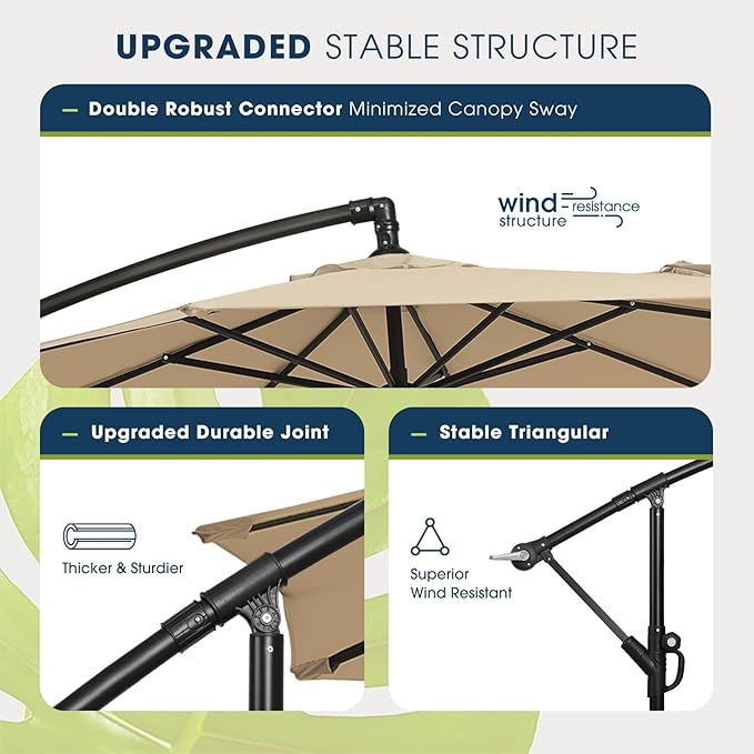 wikiwiki 10ft Patio Umbrella with Base Included, Outdoor Offset Cantilever Umbrella with Sandbag Base for Backyard, Garden and Pool, Easy to Tilt and Crank, Tan