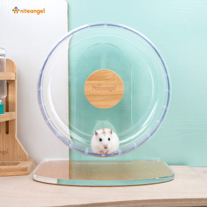 Niteangel Super Silent Hamster Exercise Wheels - Quiet Spinner Hamster Running Wheels with Adjustable Stand for Hedgehog Gerbils Mice Or Other Small Animals (Small, Transparent)