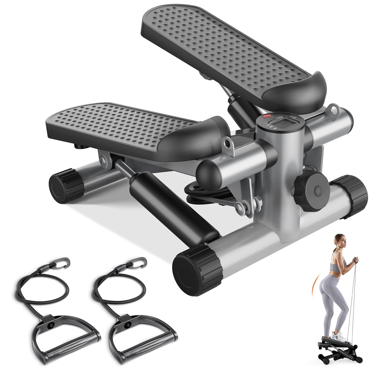 Sweetcrispy Mini Stair Steppers with Resistance Bands for Exercise at Home, Portable Exercise Twist Stepper Machine for Full Body Workout, 300LBS Capacity