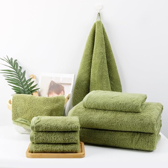 SEMAXE Sage Green Bath Towel Set, 100% Cotton Bathroom Towels