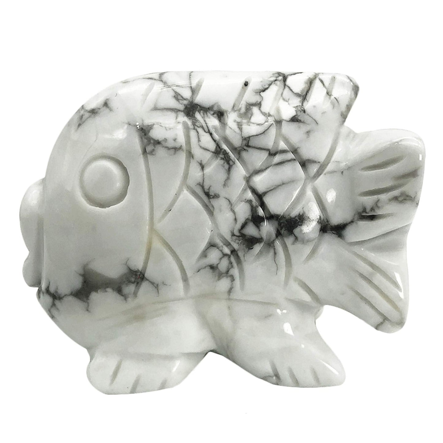 favoramulet 2 Inches White Howlite Turquoise Stone Dancing Fish Statue, Hand Carved Healing Crystal Figurine Decoration Sulpture, Fengshui Wealth and Luck