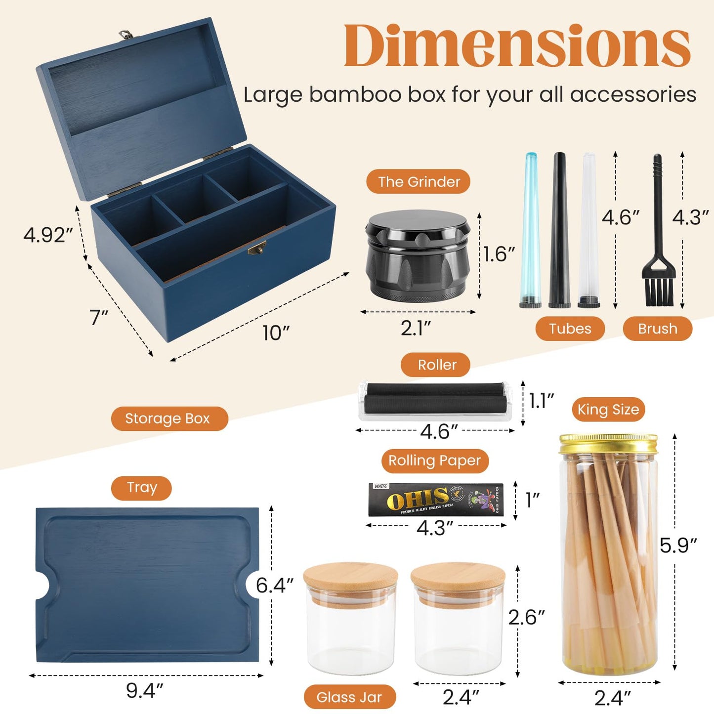Coozyupper Large Bamboo Storage Box with Removable Tray Kit - Decorative Box Set, Glass Jars, and Accessories Wooden Storage Kit and Accessories Tool.Birthday Gifts