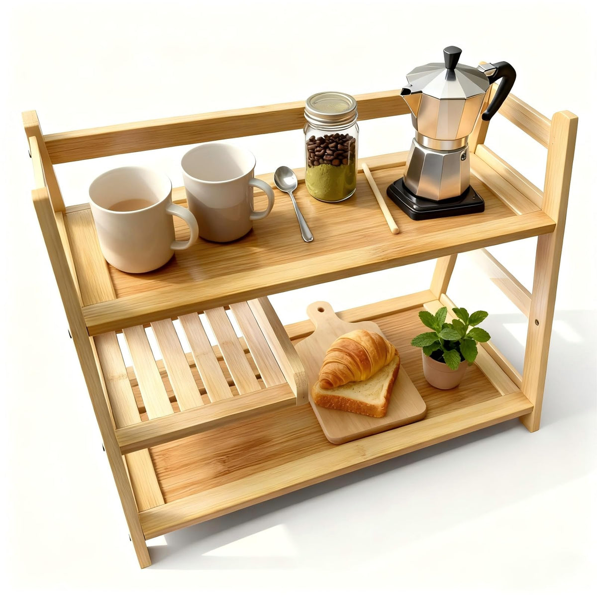 Lnncdsc Bamboo Matcha Station Organizer - Large Capacity 3-Tier Shelf, Easy to Install for Matcha and Coffee Bar Accessories, Perfect for Tea and Coffee Enthusiasts.(wood, large)