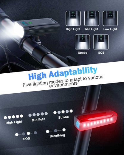 Victoper Bike Light, High Lumens Super Bright Bicycle Lite, 6+4 Modes USB Rechargeable Bike Headlight & Taillight Set, Waterproof Safety Bike Front & Rearlight for Road, Mountain, Night Riding