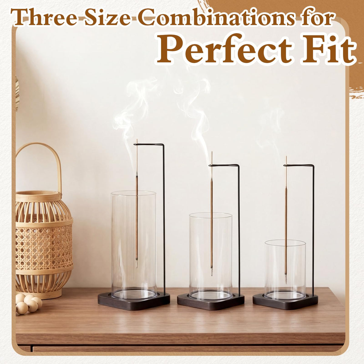BreezeHug 6 Pack Incense Holder for Sticks Upside Down Anti-Ash Flying No Mess Wooden Incense Stick Burner with Detachable Ash Catcher Modern Vertical Incenses Holder for Yoga Spa Home, 3 Sizes