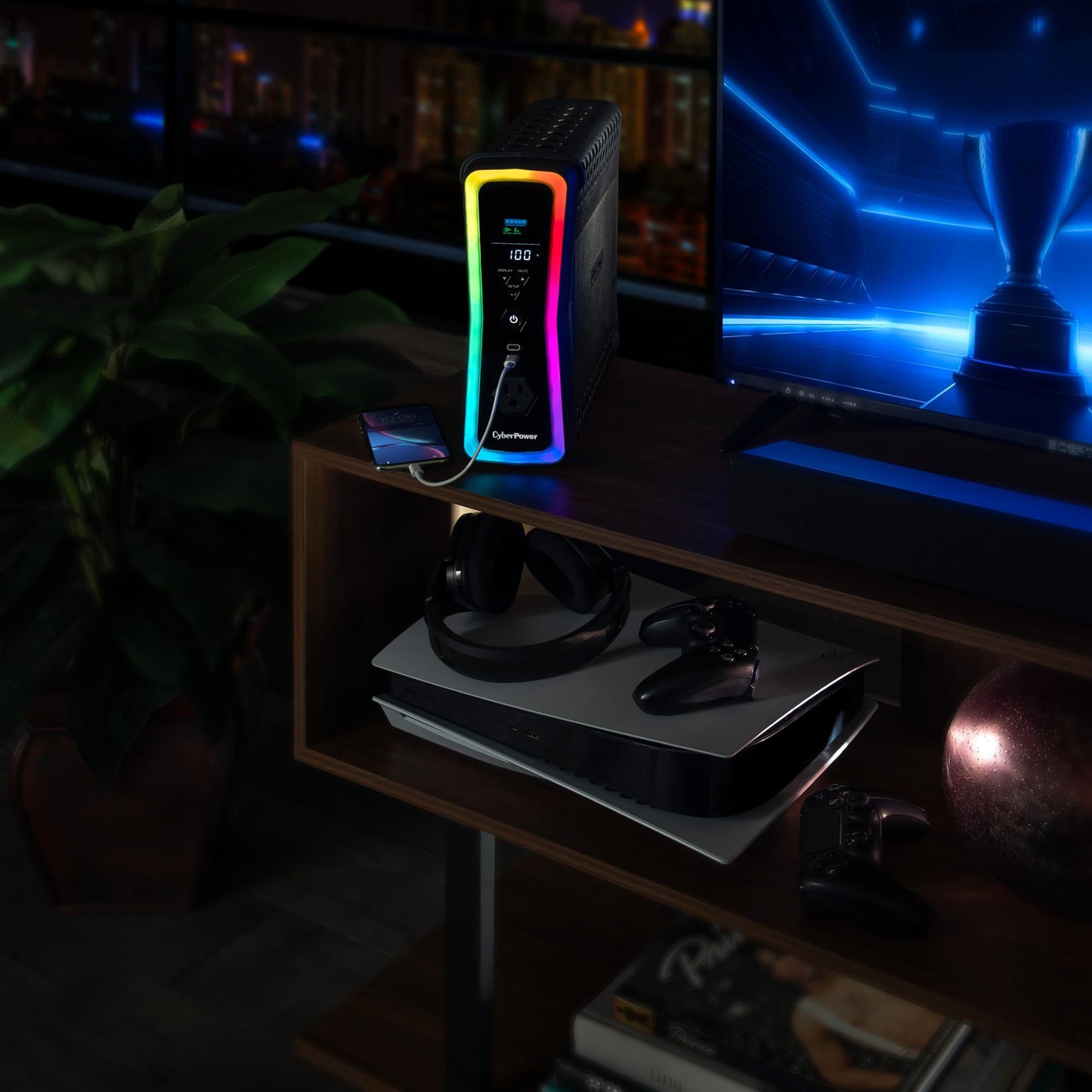 CyberPower GX150C2 Gaming UPS Battery Backup and Surge Protector, 1500VA/1000W, RGB Lighting, 13 Outlets, USB‑C Charging, UL Certified