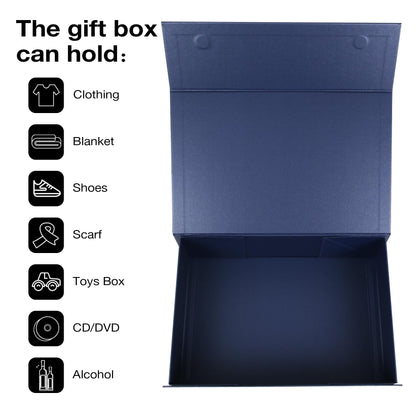 Aimyoo Navy Blue Collapsible Gift Box with Magnetic Closure Lids 13.8x9x4.3 in, Large Bridesmaid Groomsman Proposal Boxes, Rectangle Present Box for Graduation Birthday Storage 1 Pack