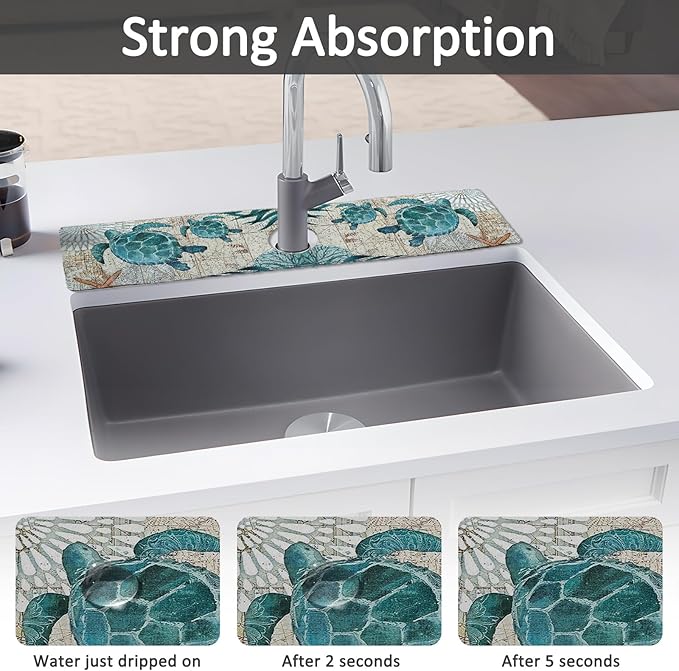 24" X 5.5" Kitchen Sink Splash Guard Faucet Mat Sea Turtles Super Absorbent
