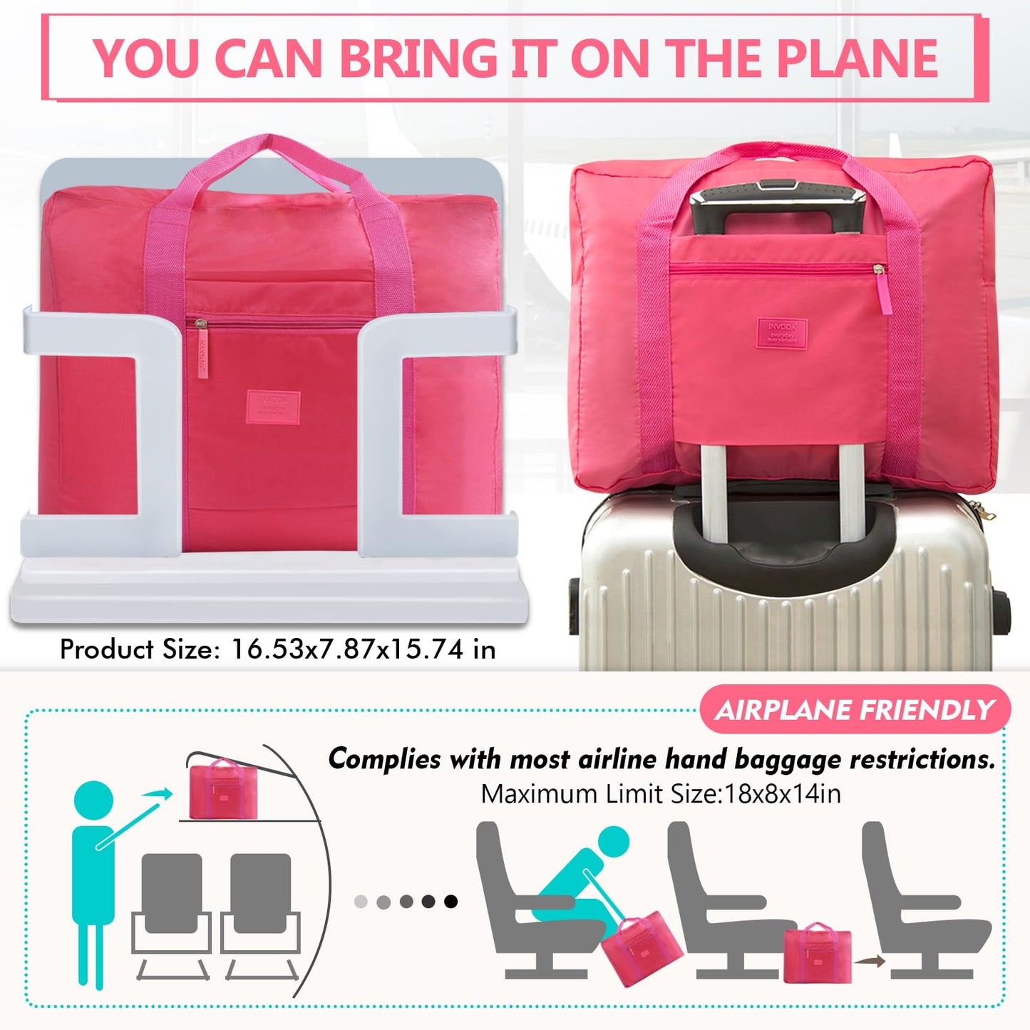 INVODA Foldable Travel Duffel Bag 26L Lightweight,Water Repellent & Tear Resistant Travel Luggage Bag by, 4PCS, Foldable