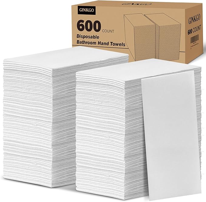 600 Pack Disposable Bathroom Hand Towels Super Value Bulk, Linen-Feel Absorbent