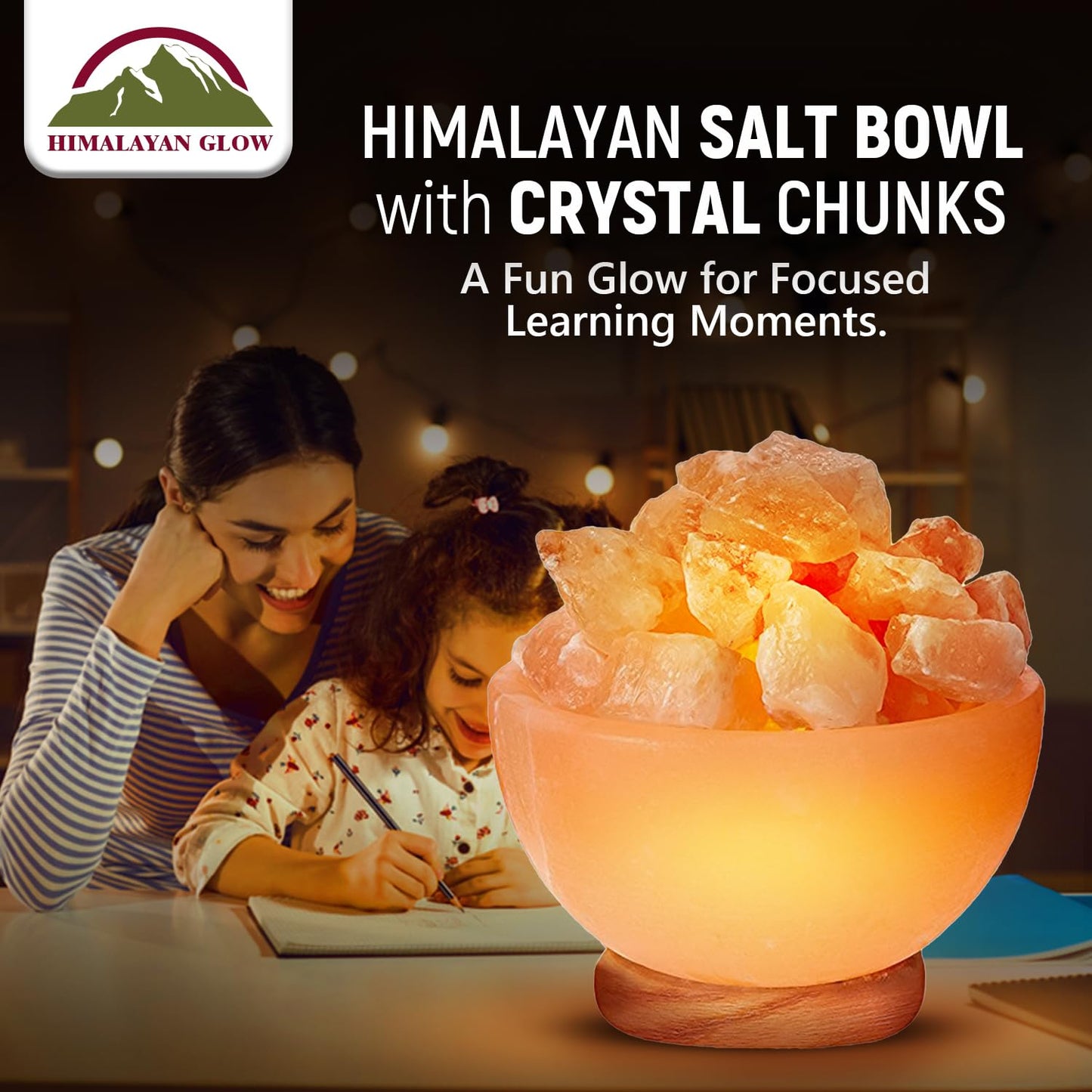 Himalayan Glow Pink Salt Bowl Night Lamp with Crystal Himalayan Salt Chunks | Hand-Carved Himalayan Salt Lamp for Air Purification and Relaxing Ambiance