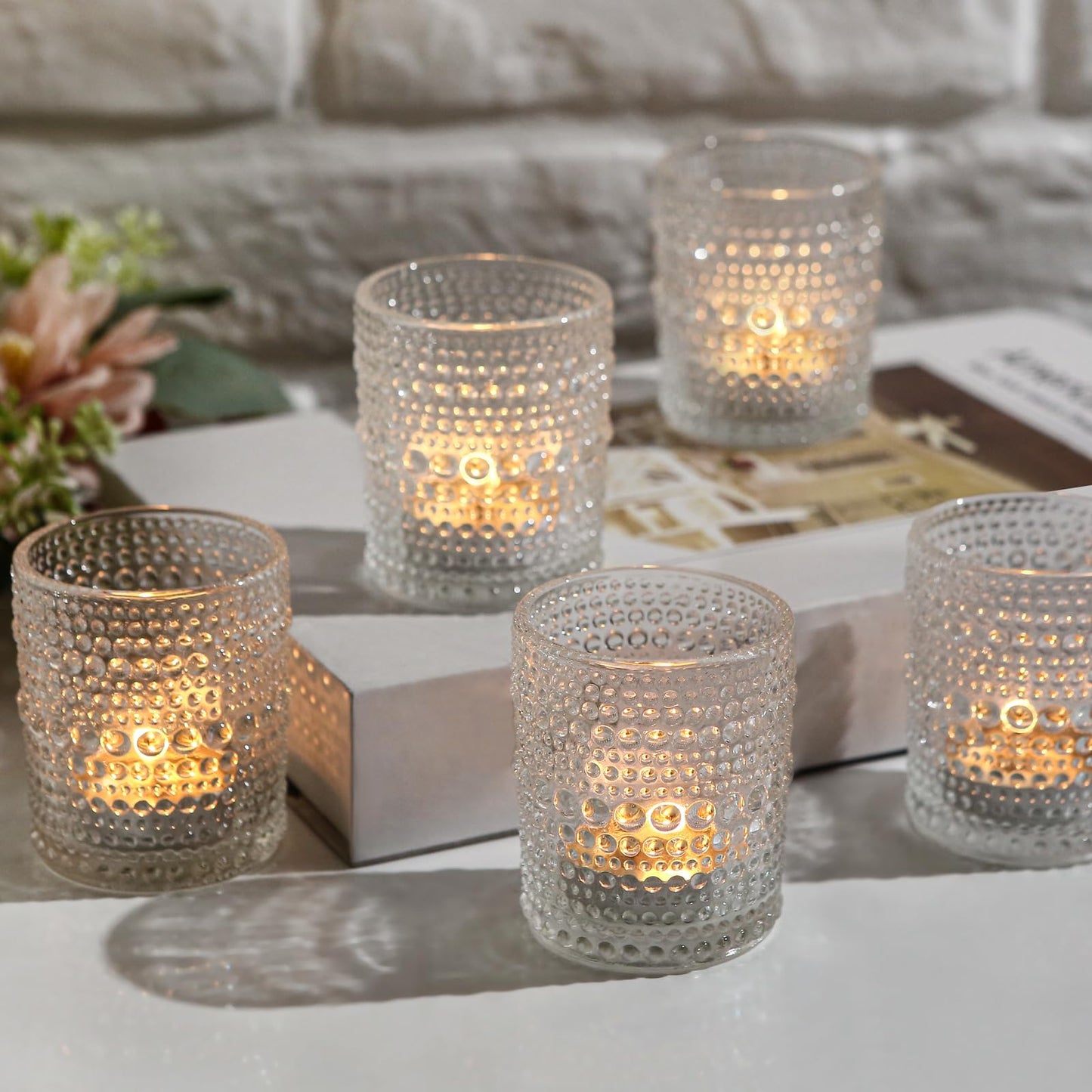 12 Pack Clear Votive Candle Holders Tea Light Candle Holders Bulk Tealight Glass Candle Holder for Table Weddings Party