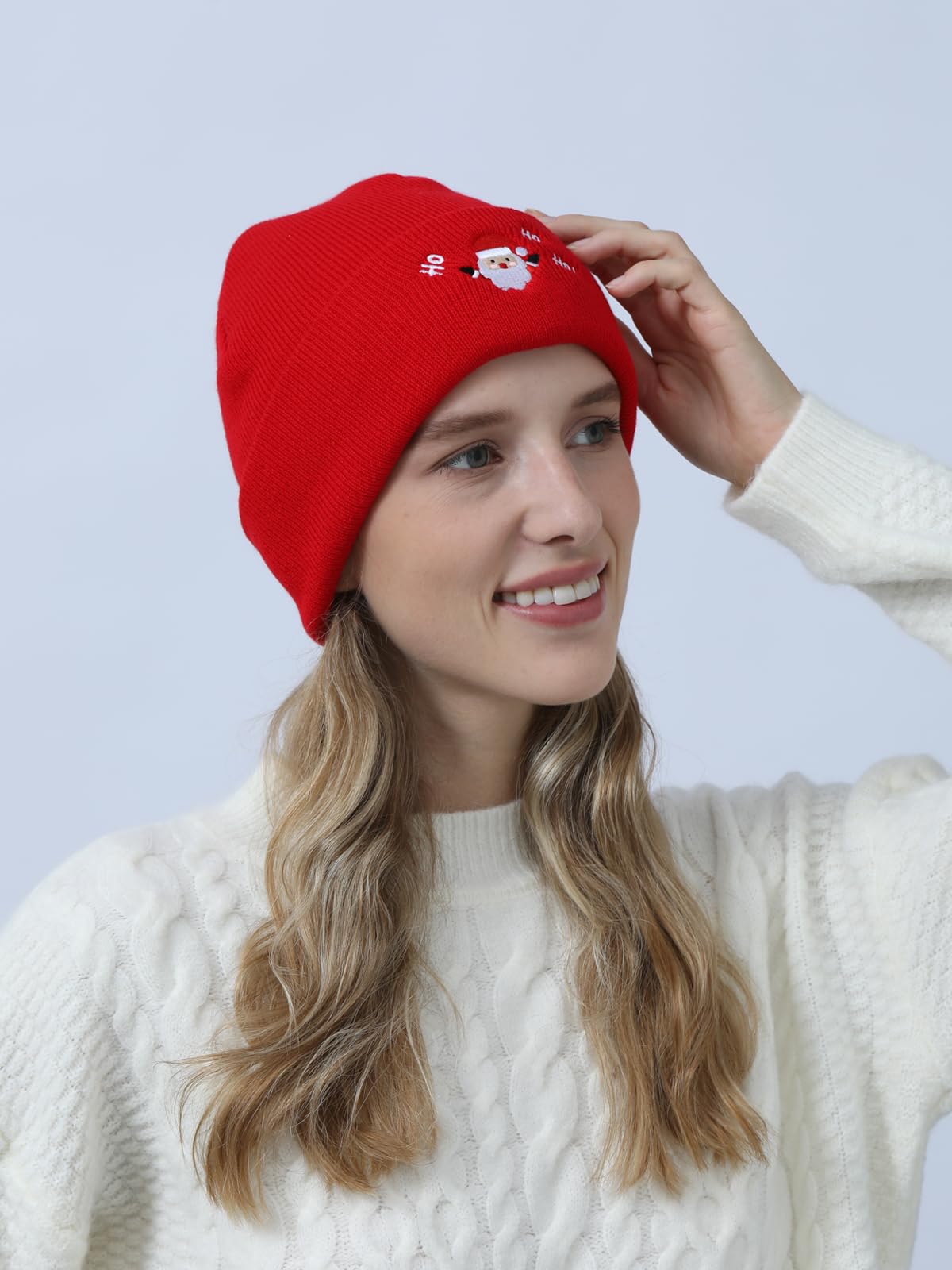 Christmas Beanie Hat Knit Embroidery Santa Red Funny Novelty Beanie Cap for Men Women Gifts
