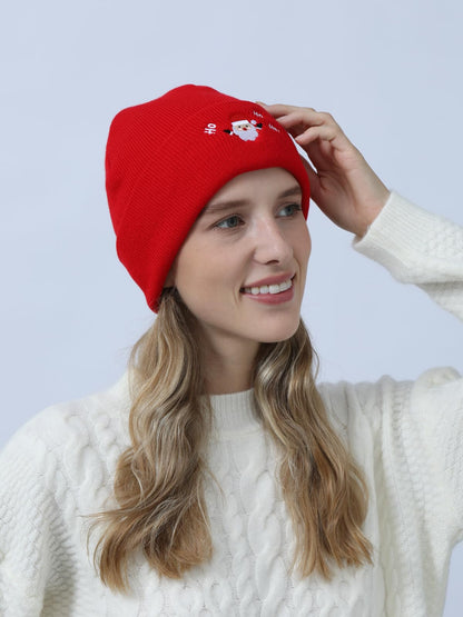 Christmas Beanie Hat Knit Embroidery Santa Red Funny Novelty Beanie Cap for Men Women Gifts
