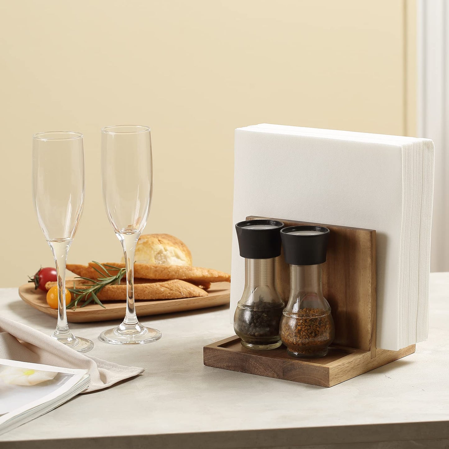 EVERBBKING Napkin salt pepper holder Wooden Napkin Holder for Salt and Pepper Shakers Caddy,Suitable for Kitchen, Restaurant, Bar, Office, Parties, Home Décor