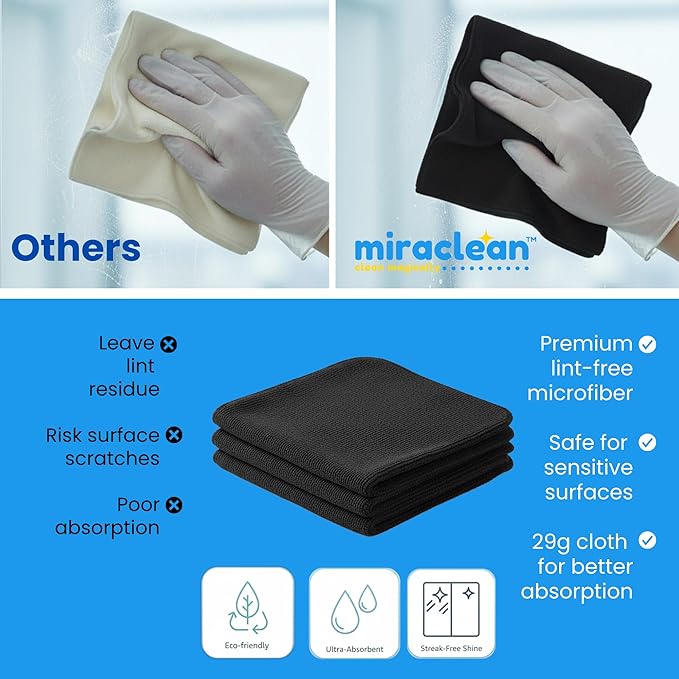 Microfiber Cleaning Cloth Black 12 Pack Premium Microfiber Towels