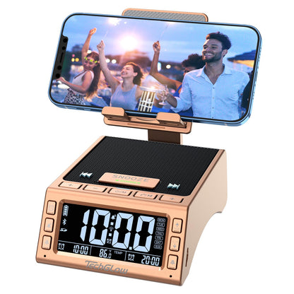 TechGlow Foldable Cellphone Stand with Bluetooth Speaker Charging Station Birthday Gifts for Men Women Mother Father Boy Girl Teens Cool Tech Gadgets-Rose Gold