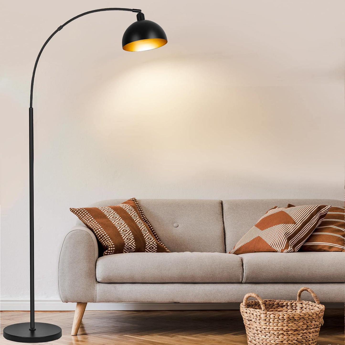 【Upgraded】Black Arc Floor Lamps for Living Room - Dimmable Arched Floor Lamp with Remote Control & 2700-6000K 9W LED Bulb Included, Modern Arch Standing lamp, Industrial Tall Lamp for Bedroom Reading