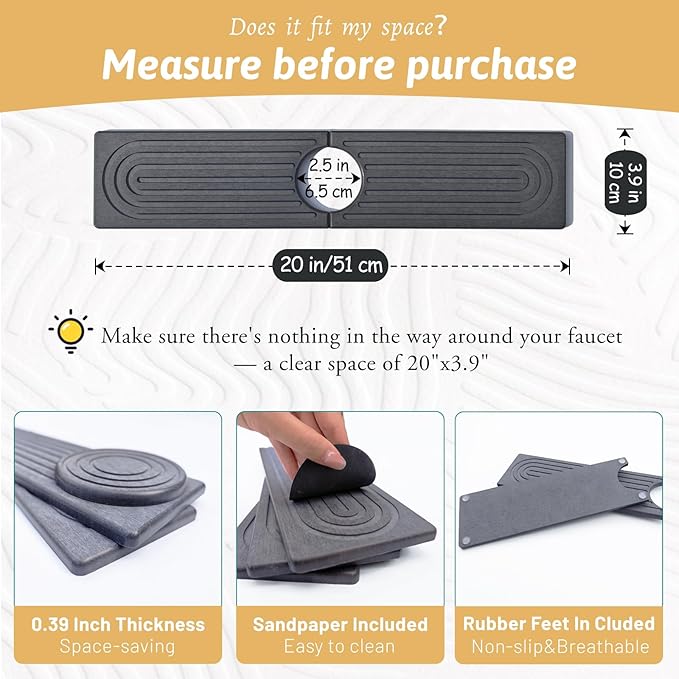 Diatomite Sink Mat around Faucet, Instant Dry Stone Sink Tray Cleaning Tools