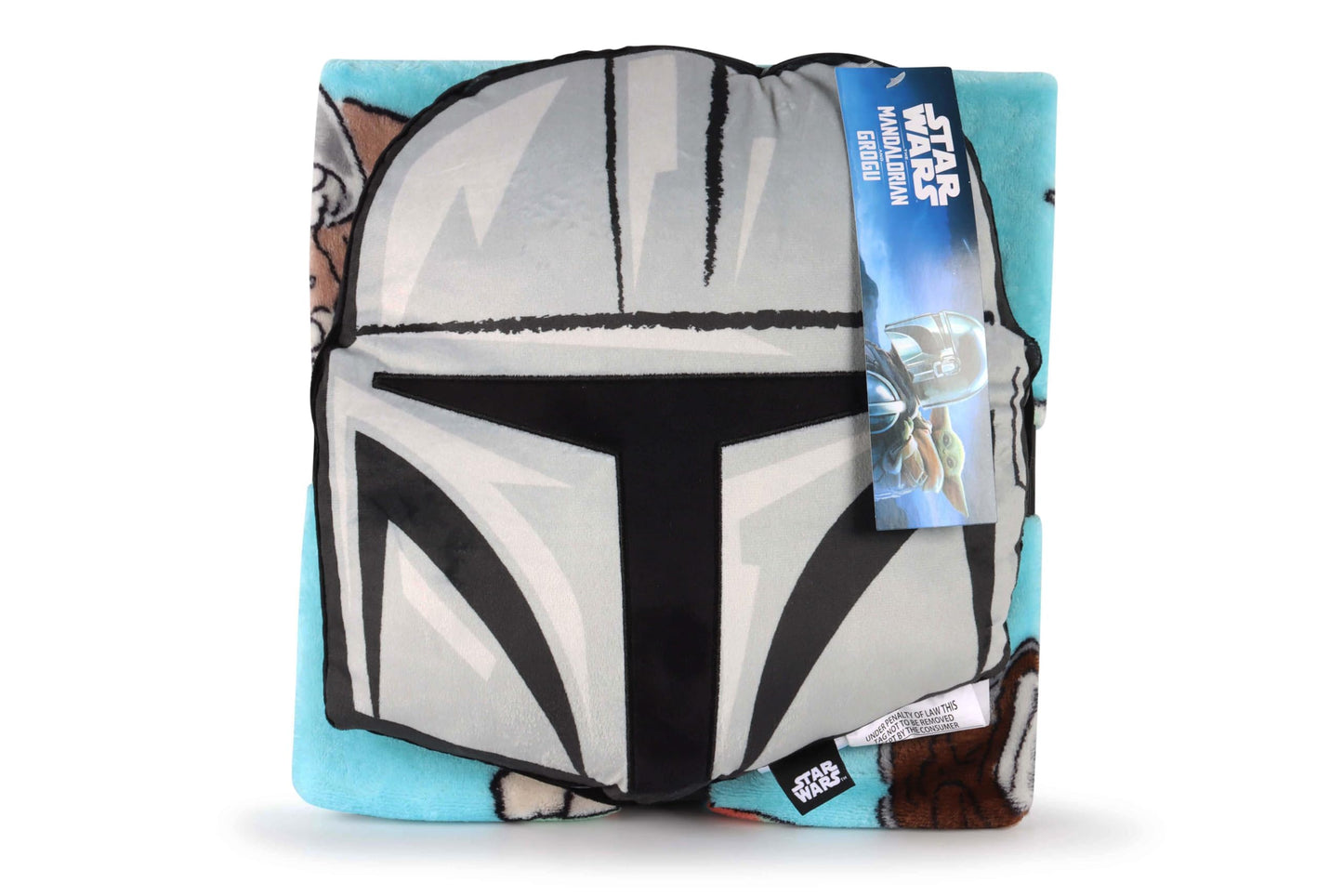 Jay Franco Kids Nogginz Set – 12" Inches Nogginz Pillow & 40" x 50" Inches Cozy Plush Throw Blanket, Ultra-Soft Character Nap Set for Travel, Bedroom & Couch Décor, Gray - Star Wars Mandalorian