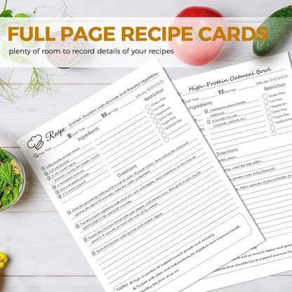 Recipe Binder 8.5x11 3 Ring, 1" Round Rings, Recipe Book to Write in Your own Recipes, Recipe Binder with 60 Plastic Sleeves, 12 Dividers, 60 Blank Recipe Cards, Family Recipe Organizer