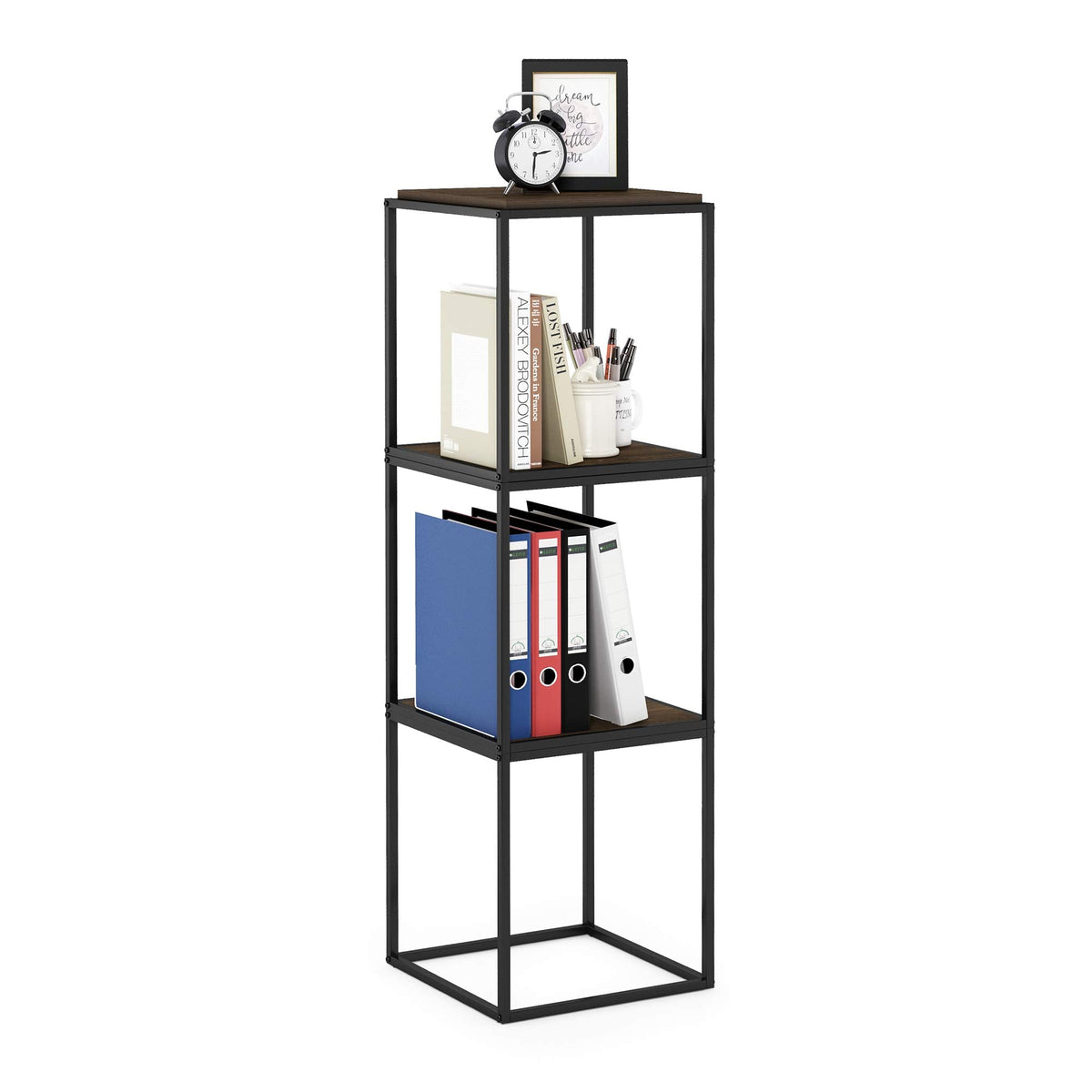 Furinno Moretti Cube Modern Stackable End Table Shelf, Columbia Walnut