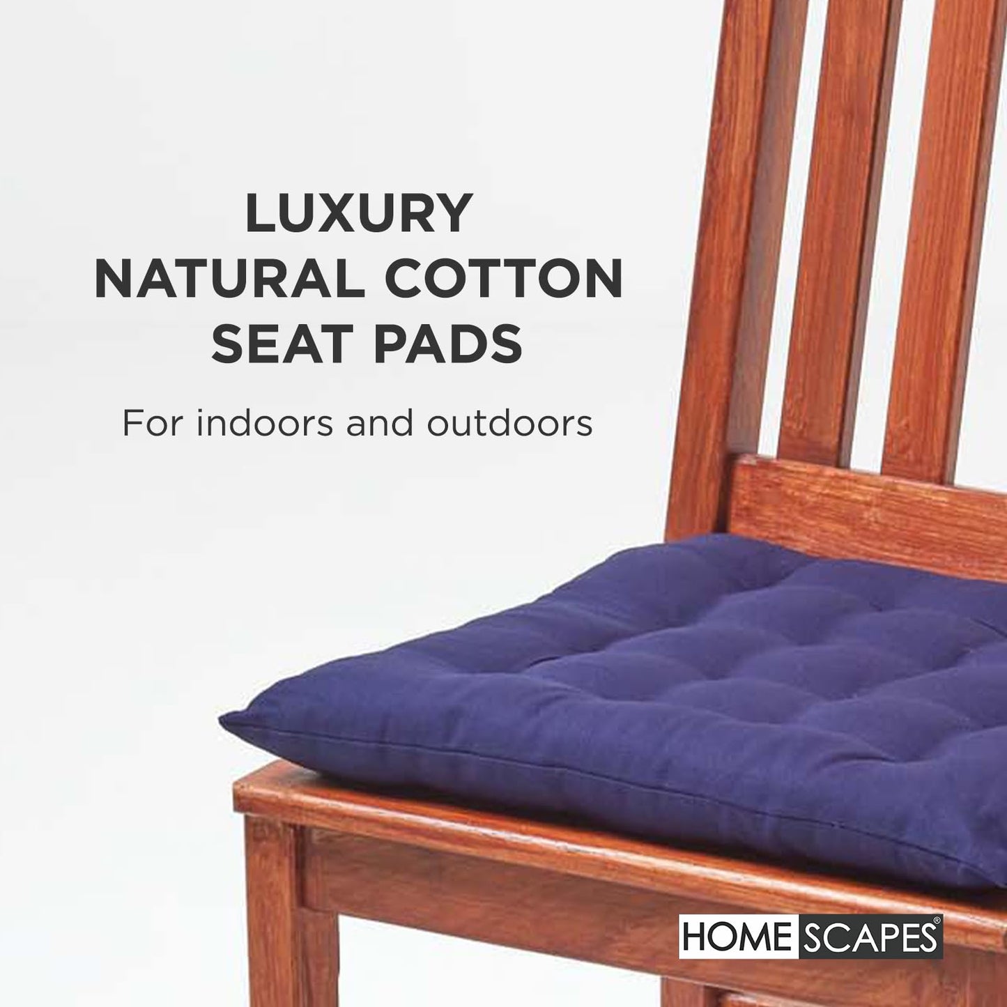 HOMESCAPES - Seat Pad - Navy Blue - 40 x 40 cm - Indoor - Garden - Dining - Chair Cushion with a Button Tie Handle to fix to Chair - 100% Cotton - Well Filled - Easy Care - Washable At Home