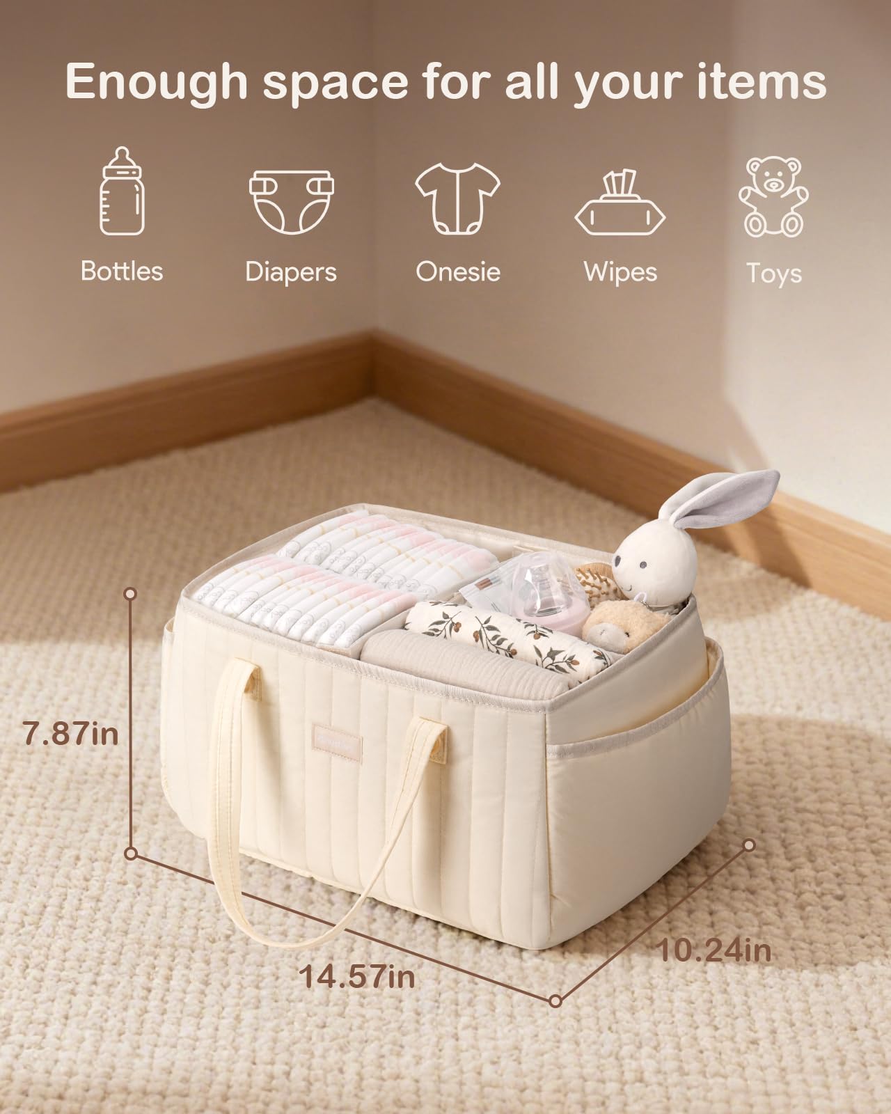 Baby Diaper Caddy Organizer for Wipes, Diapers Storage Basket with Handle, Car Caddy Organizer Boy & Girl & New Parent Gift, Baby Shower, Newborn Essentials, Nursery Bin Soft Large Tote Bag